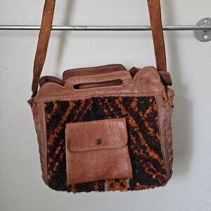 Vintage VTG Leather Carpetbag Crossbody Bag Handmade Hand Crafted